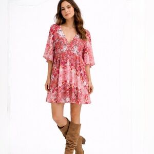 Uncle Frank Boho Paisley Babydoll Dress Flutter Sleeve XS 💛🍄